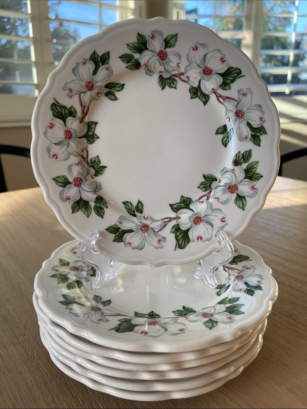 Syracuse China Restaurant Ware Dogwood Pattern Set of 7 Salad Plates USA 7.5”